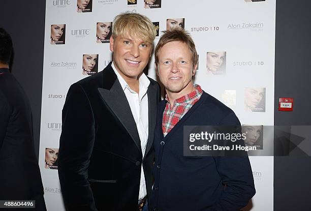 Michael Douglas and Gary Cockerill attend the book launch party for 'Simply Glamorous' By Gary Cockerill at Alon Zakaim on September 16, 2015 in...