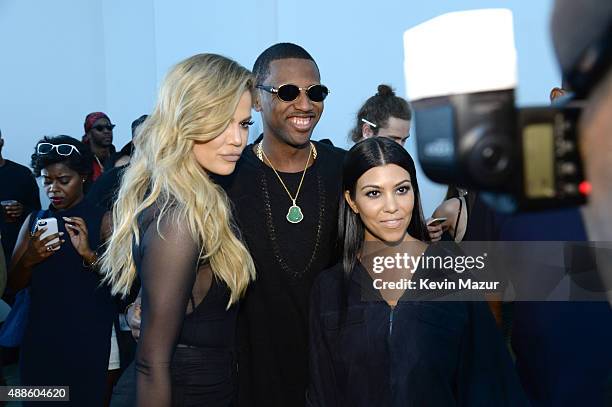 Khloe Kardashian, Fabolous and Kourtney Kardashian attend Kanye West Yeezy Season 2 during New York Fashion Week at Skylight Modern on September 16,...