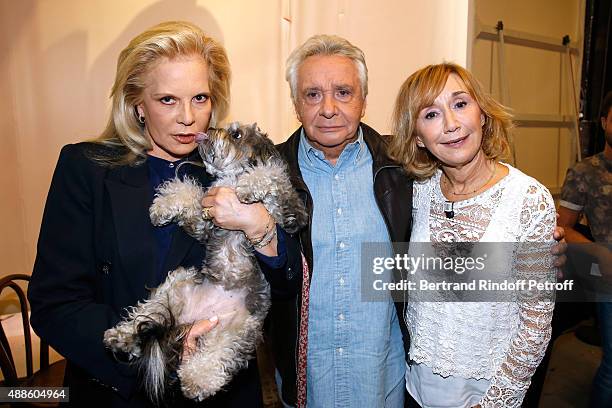 Singer Sylvie Vartan, Singer Michel Sardou and actress Marie-Anne Chazel attend the 'Vivement Dimanche' French TV Show at Pavillon Gabriel on...