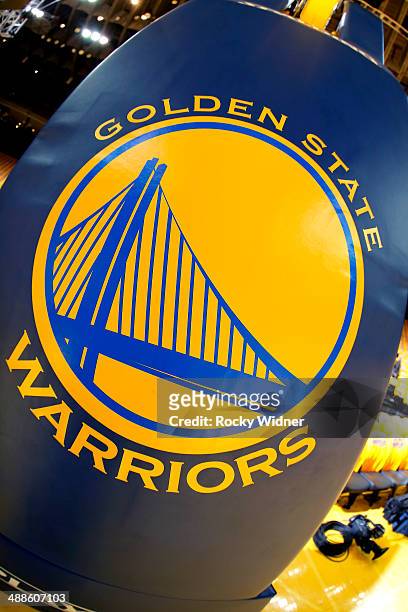 Shot of the Golden State Warriors logo during the game between the Los Angeles Clippers and Golden State Warriors in Game Six of the Western...