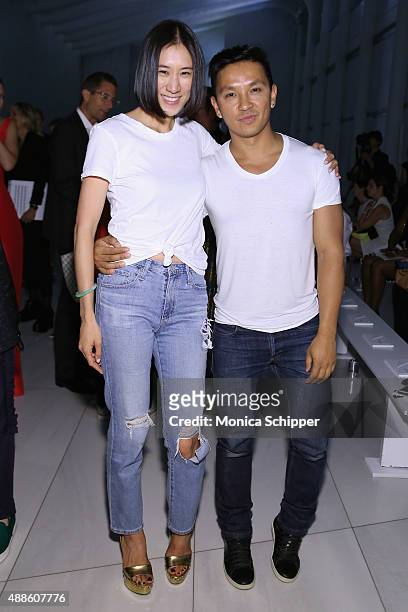 Eva Chen and designer Prabal Gurung attend DKNY Women's Spring 2016 during New York Fashion Week: The Shows on September 16, 2015 in New York City.