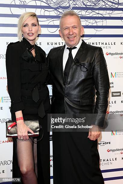 Nadja Auermann and Designer Jean Paul Gaultier during the opening of the exhibition Jean Paul Gaultier 'From The Sidewalk To The Catwalk' at...