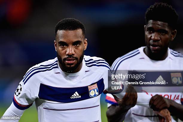 Alexandre Lacazette of Olympique Lyonnais leaves the pitch after the UEFA Champions League Group H match between KAA Gent and Olympique Lyonnais at...