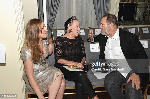 Bette Midler and daughter Sophie von Haselberg and Harvey Weinstein attend the Marchesa fashion show during Spring 2016 New York Fashion Week at St....