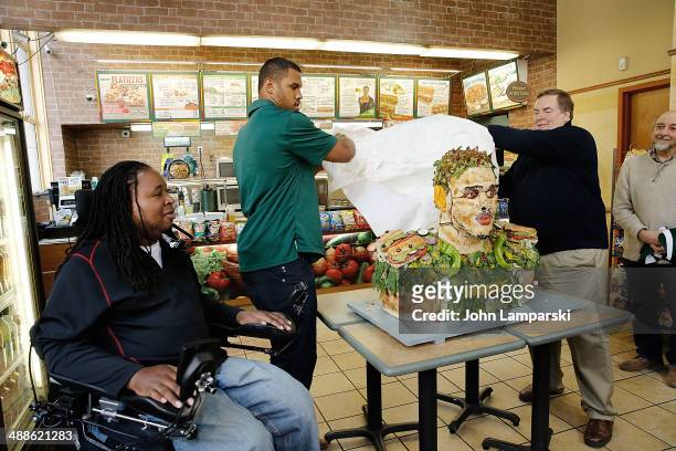 Former Football player, Eric LeGrand , Top 2014 Draft Prospect, Anthony Barr and Chief Marketing Officer for Subway Tony Pace attend Anthony Barr's...