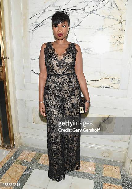 SingerJennifer Hudson attends the Marchesa fashion show during Spring 2016 New York Fashion Week at St. Regis Hotel on September 16, 2015 in New York...