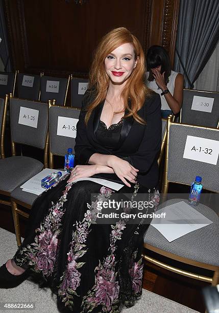 Actress Christina Hendricks attends the Marchesa fashion show during Spring 2016 New York Fashion Week at St. Regis Hotel on September 16, 2015 in...