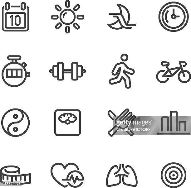 illustrazioni stock, clip art, cartoni animati e icone di tendenza di icona di fitness-linea serie - pollice sistema metrico anglosassone