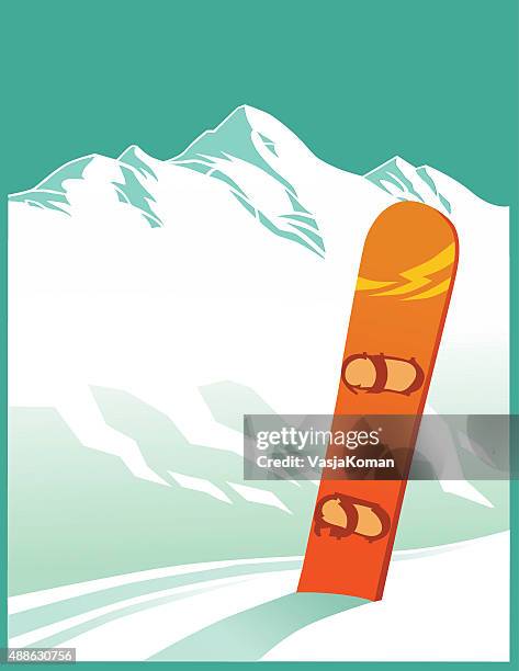 mountain range with ski board - copy space - snowboarding stock illustrations