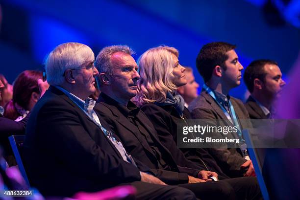 Ron Conway, founder of SV Angel, left and Joseph "Joe" Montana, co-founder of iMFL and retired National Football League quarterback watch a...