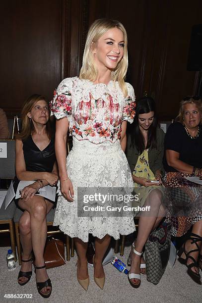 Actress Julianne Hough attends the Marchesa fashion show during Spring 2016 New York Fashion Week at St. Regis Hotel on September 16, 2015 in New...