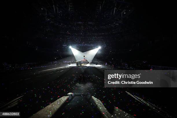 Katy Perry during rehearsal in an empty Odyssey Arena before her launch of the Prismatic World Tour at Odyssey Arena on May 7, 2014 in Belfast,...