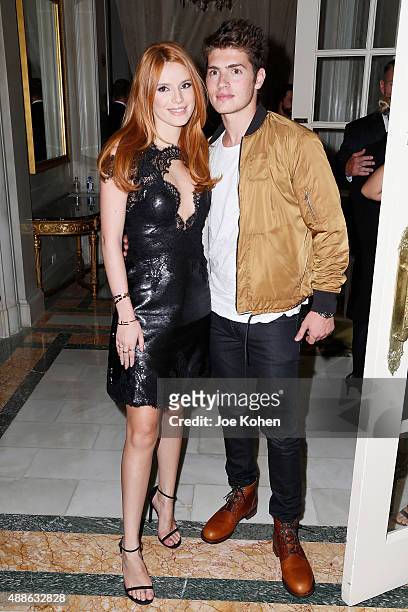 Bella Thorne and Gregg Sulkin attend the Marchesa Spring 2016 fashion show during New York Fashion Week at St. Regis Hotel on September 16, 2015 in...