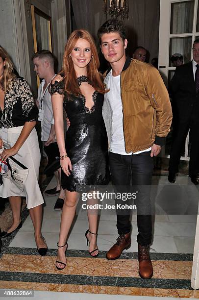 Bella Thorne and Gregg Sulkin attend the Marchesa Spring 2016 fashion show during New York Fashion Week at St. Regis Hotel on September 16, 2015 in...