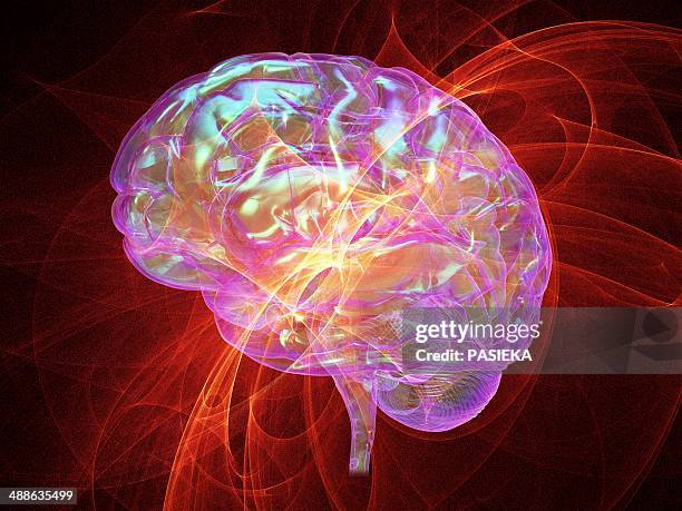 human brain, artwork - glowing brain stock illustrations