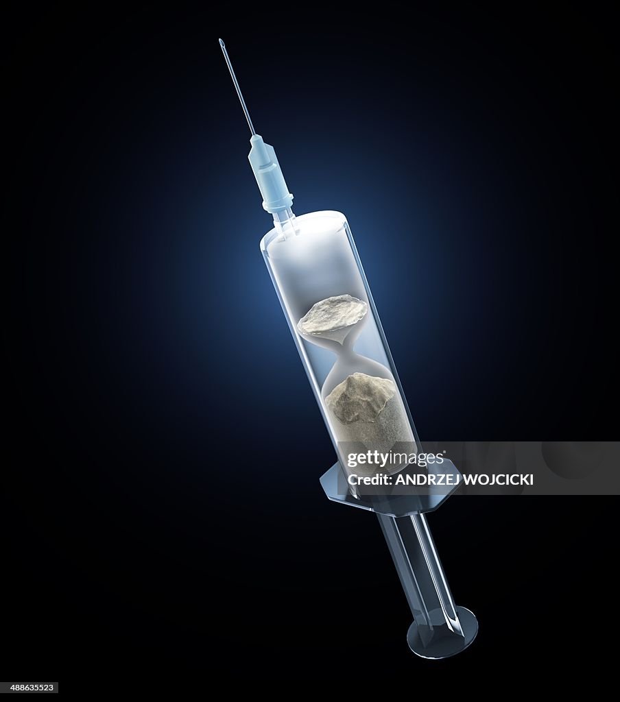 Hourglass inside syringe, artwork
