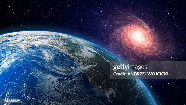 earth and galaxy, artwork - space exploration stock illustrations