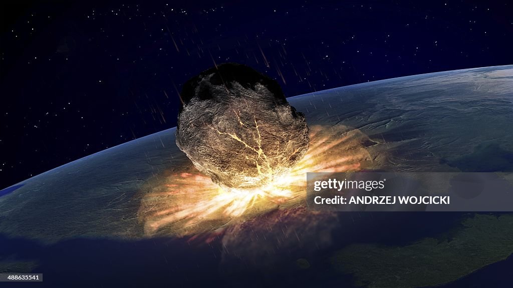 Asteroid hitting earth, artwork