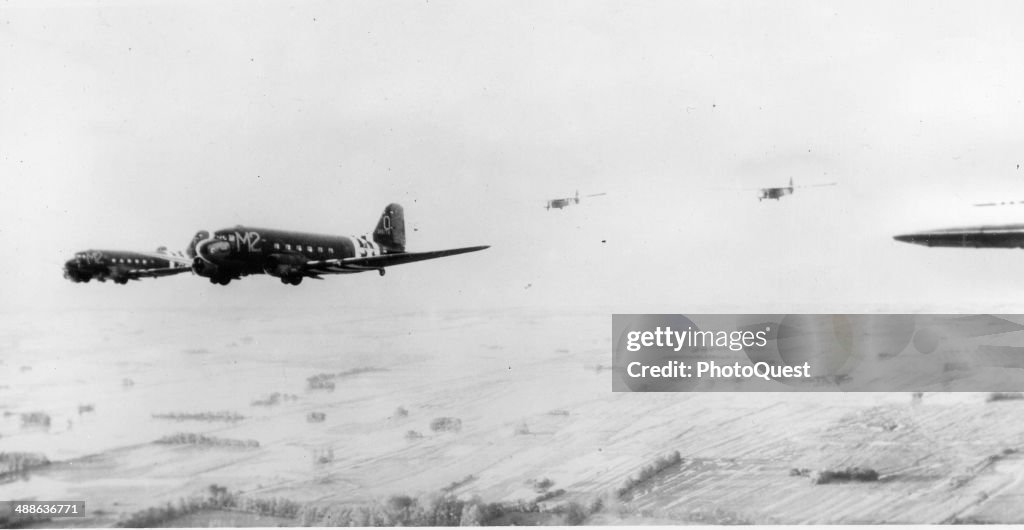 C-47s Tow Gliders Over France