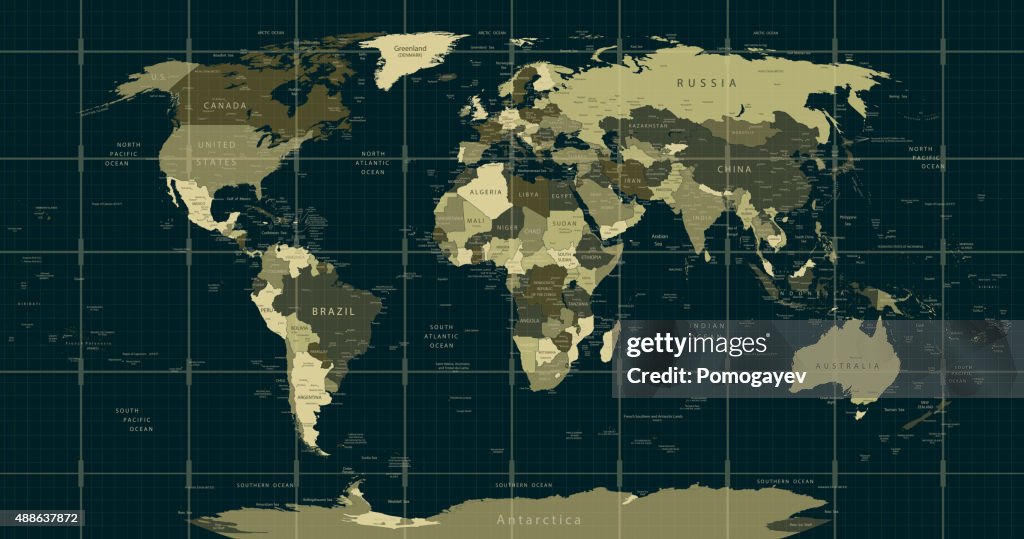 Map Solid Color Detailed World Map In Camouflage Colors With A Square Grid High-Res ...