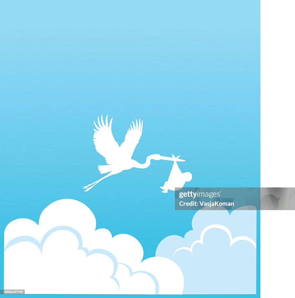 Storch fliegt liefern Baby-Copy Space