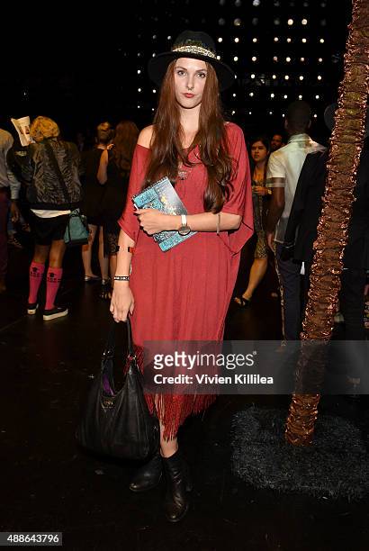 Designer Annika Ruether attends Anna Sui Spring 2016 during New York Fashion Week: The Shows at The Arc, Skylight at Moynihan Station on September...
