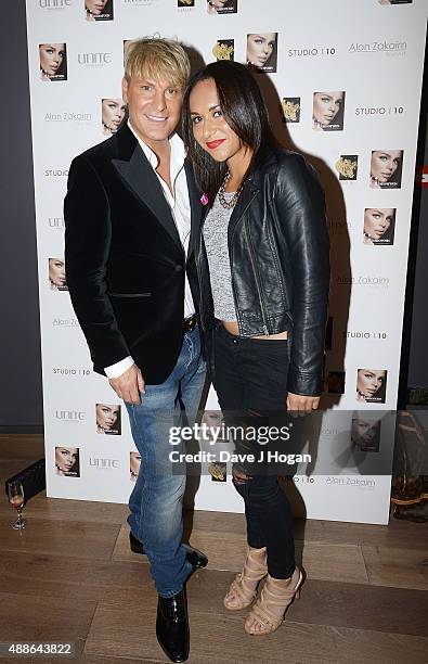 Heather Watson and Gary Cockerill attend the book launch party for 'Simply Glamorous' By Gary Cockerill at Alon Zakaim on September 16, 2015 in...