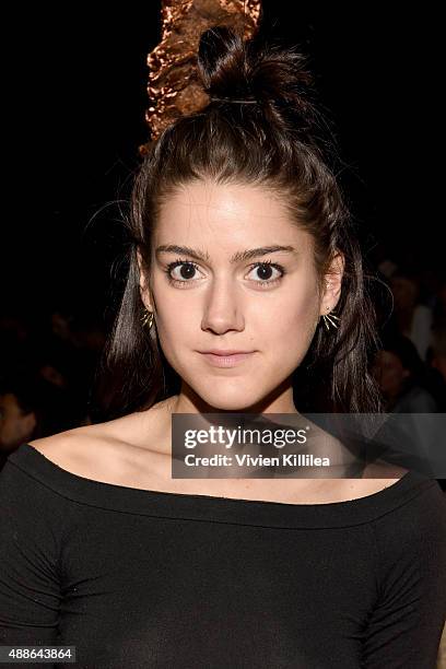 Blogger Emma Sousa attends Anna Sui Spring 2016 during New York Fashion Week: The Shows at The Arc, Skylight at Moynihan Station on September 16,...