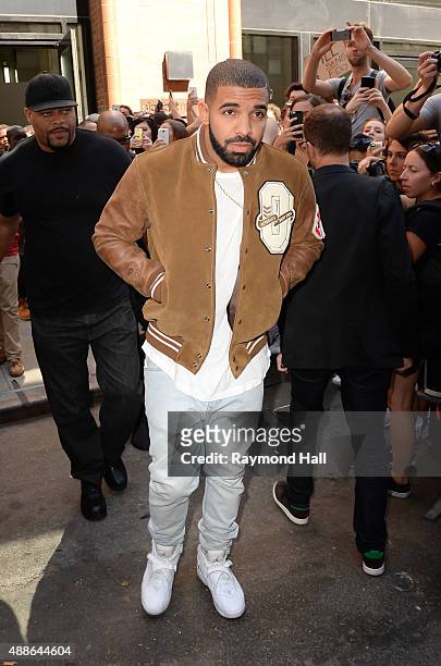 Drake leaves Kanye West Yeezy Season 2 New York Fashion Week show at Skylight Modern on September 16, 2015 in New York City.