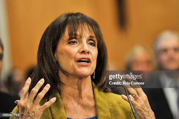 Valerie Harper speaks during the The Fight Against Cancer: Challenges, Progress, and Promise Senate Hearing at Dirksen Senate Office Building on May...