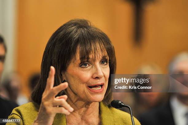 Valerie Harper speaks during the The Fight Against Cancer: Challenges, Progress, and Promise Senate Hearing at Dirksen Senate Office Building on May...