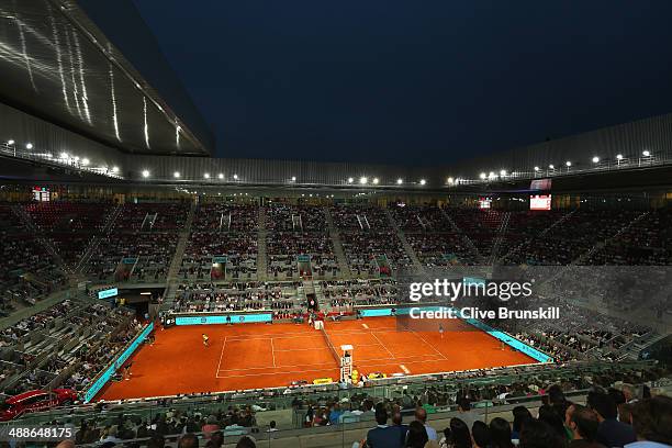 General view of Manolo Santana court showing Andy Murray of Great Britain against Nicolas Almagro of Spain in their second round match during day...