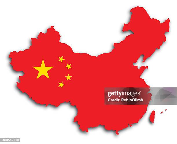 china-flagge, karte - map of china stock-grafiken, -clipart, -cartoons und -symbole