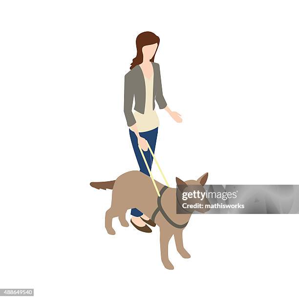 blind woman with seeing eye dog - seeing eye dog stock illustrations