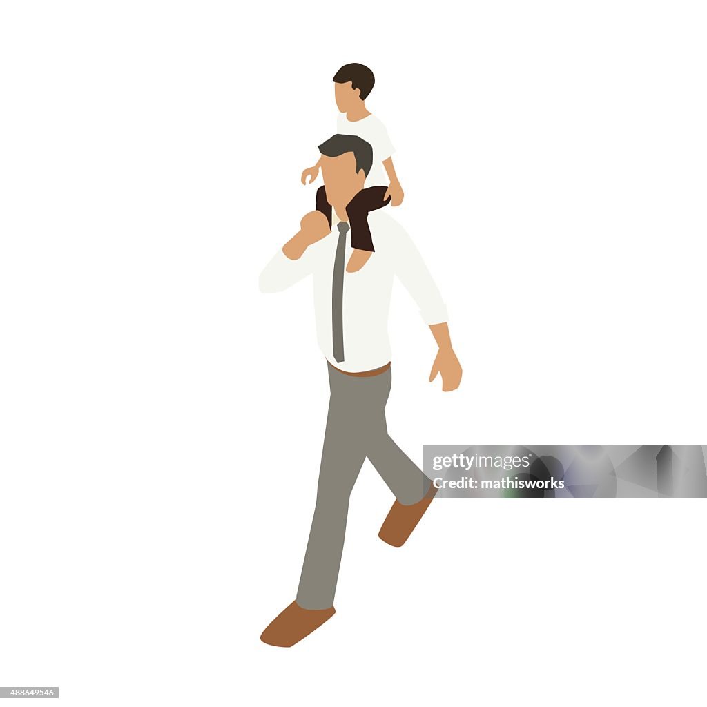 Boy on father's shoulders illustration