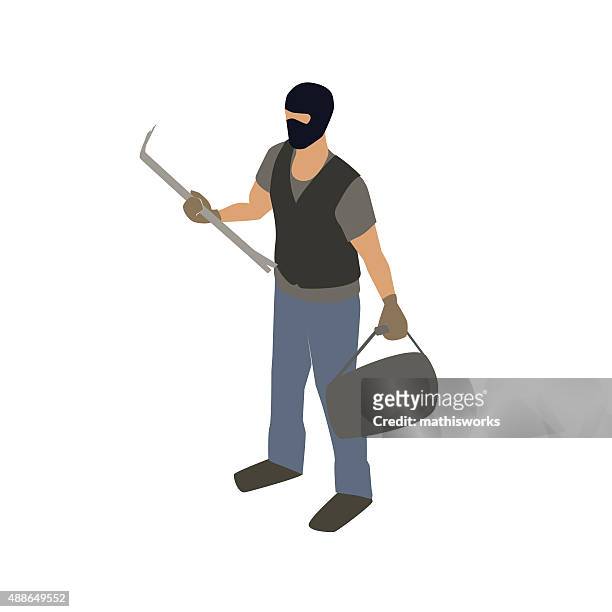 burglar with crowbar illustration - thief stock illustrations