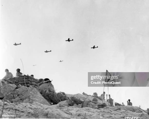 Gliders bring in supplies to American Army troops fighting on Utah Beach, les Dunes de Madeleine, France, June 6, 1944.