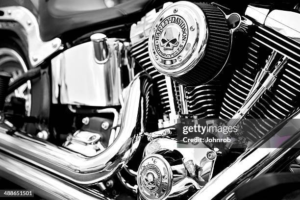harley davidson engine with custom willy g davidson skull logos - harley davidson stock pictures, royalty-free photos & images