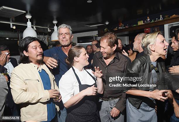 Ed Lee, Anthony Bourdain, April Bloomfield, David Kinch, and Gabrielle Hamilton attend The Mind of a Chef season 4 premiere party, powered by...