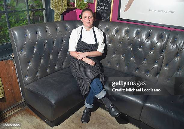 Chef April Bloomfield attends The Mind of a Chef season 4 premiere party, powered by Breville, at The Spotted Pig on September 16, 2015 in New York...