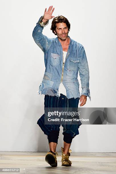 Designer Greg Lauren walks the runway wearing Greg Lauren Spring 2016 during New York Fashion Week: The Shows at The Dock, Skylight at Moynihan...