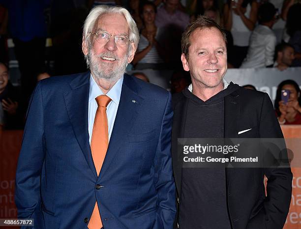 Actors Donald Sutherland and Kiefer Sutherland attend the "Forsaken" premiere during the 2015 Toronto International Film Festival at Roy Thomson Hall...