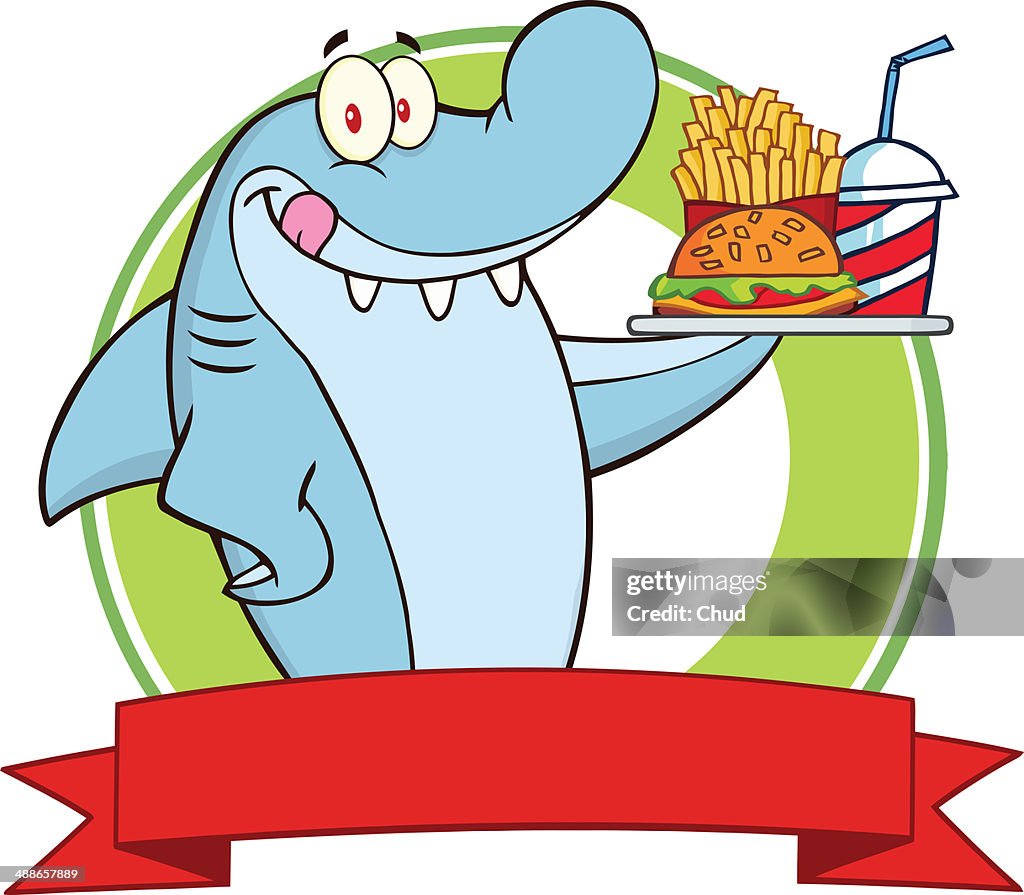 Shark Logo Holding A Plate Of Fast Food High-Res Vector Graphic - Getty  Images
