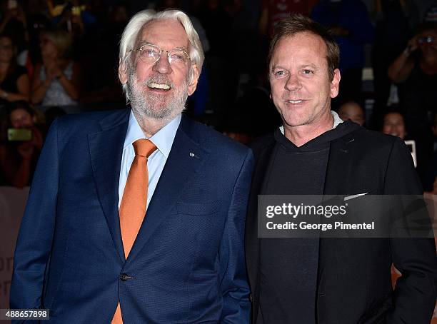 Actors Donald Sutherland and Kiefer Sutherland attend the "Forsaken" premiere during the 2015 Toronto International Film Festival at Roy Thomson Hall...