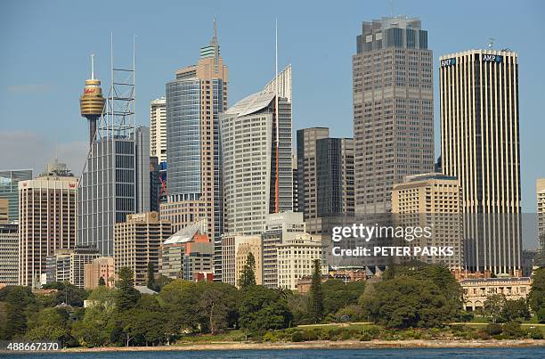 This general view shows the central business district of Sydney on September 17, 2015. Australian real estate prices, particularly in Sydney and...