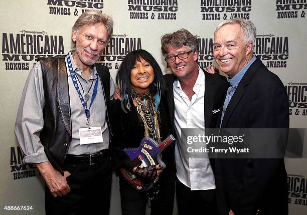 John Kay, Spirit of Americana Award Recipient Buffy Sainte-Marie, Americana Music Association Executive Director Jed Hilly, and Ken Paulson backstage...