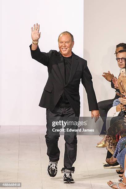 Designer Michael Kors walks the runway during the Michael Kors Spring/Summer 2016 fashion show at Spring Studios on September 16, 2015 in New York...