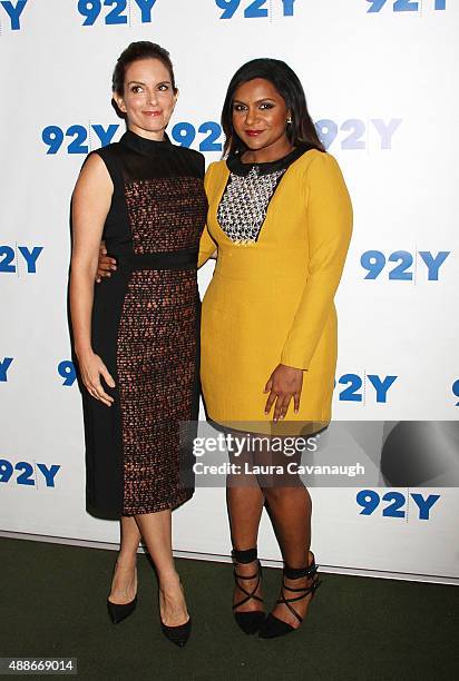 Tina Fey and Mindy Kaling attend the 92nd Street Y Presents: Mindy Kaling In Conversation With Tina Fey at 92nd Street Y on September 16, 2015 in New...