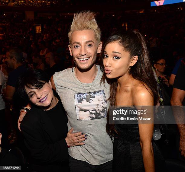 Joan Grande, Frankie J Grande and Ariana Grande pose before Madonna performs onstage during her "Rebel Heart" tour at Madison Square Garden on...