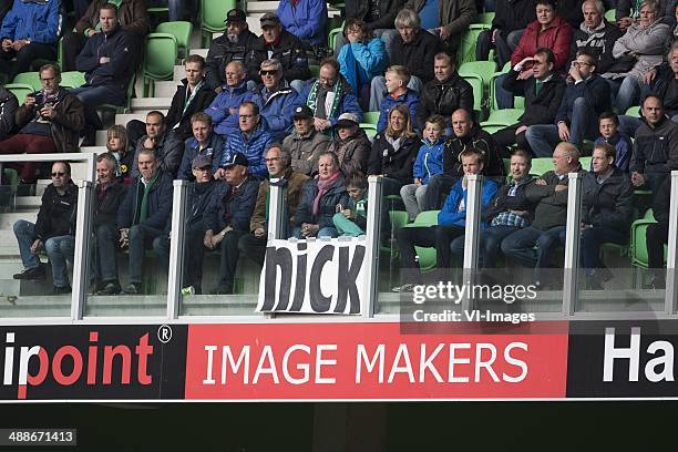 ,, Spandoek, Nick Bakker of FC Groningen during the EL play-off match between FC Groningen and Vitesse Arnhem at Euroborg on May 07, 2014 in...